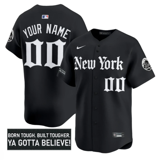 Custom New York Mets Jersey Gothic Borough Edition Stitched Black by My Store