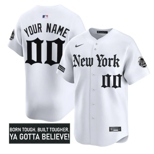 Custom New York Mets Jersey Name, Number Gothic Borough Edition Stitched White by My Store