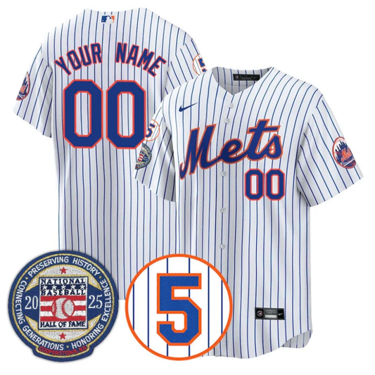 Custom New York Mets Jersey Name, Number Hall of Fame Gold Stitched White by My Store