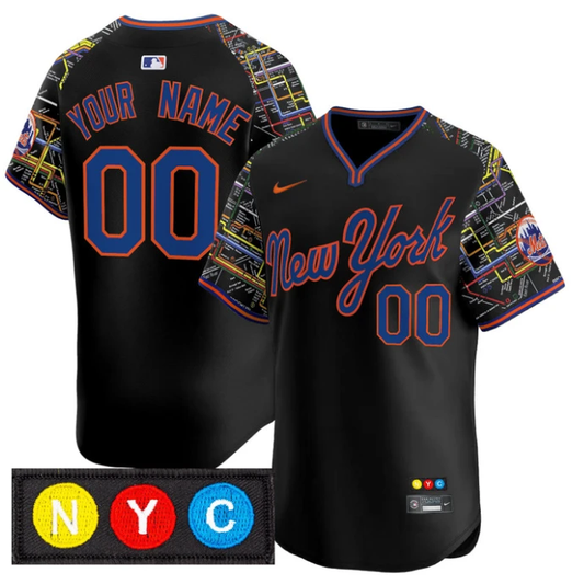 Custom New York Mets Jersey Subway Style Vapor Premier Limited Stitched Black by My Store