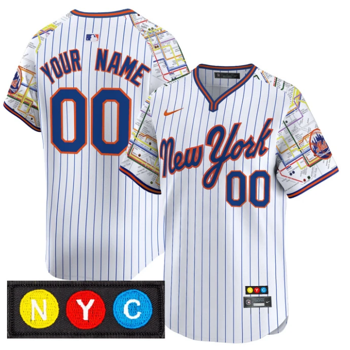 Custom New York Mets Jersey Subway Style Vapor Premier Limited Stitched Pinstripe by My Store