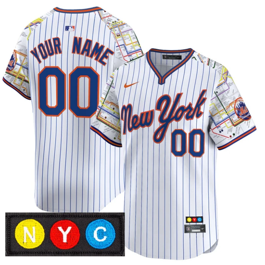 Custom New York Mets Jersey Subway Style Vapor Premier Limited Stitched Pinstripe by My Store