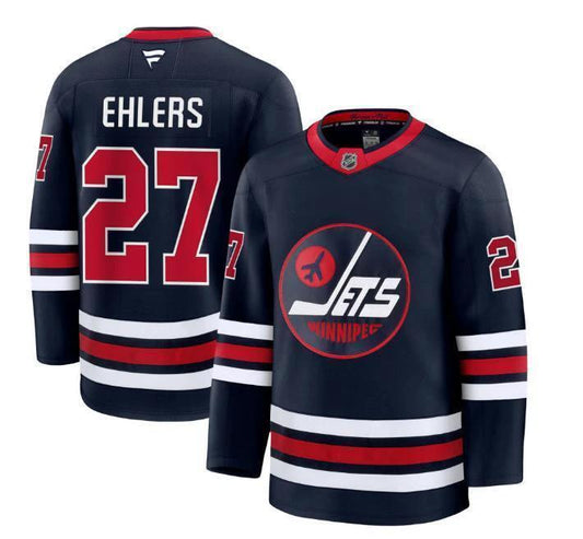 Custom Nikolaj Ehlers Jets Jersey - Alternate Navy All Stitched by Hockey David