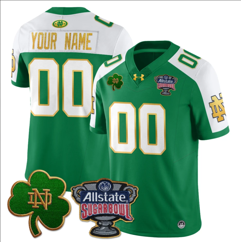 Custom Notre Dame Fighting Irish Jersey Name, Number Allstate Sugar Bowl Green by My Store