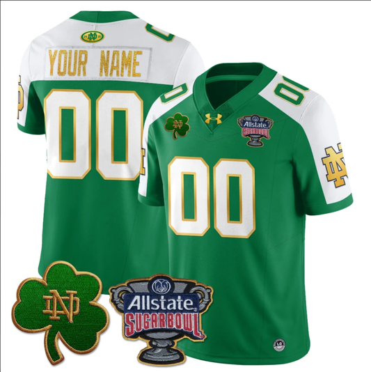 Custom Notre Dame Fighting Irish Jersey Allstate Sugar Bowl Green White Stitched by My Store