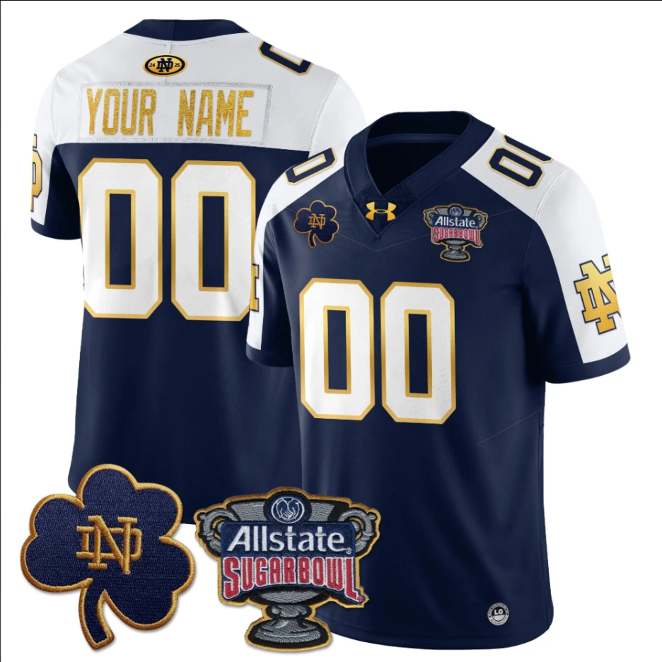 Custom Notre Dame Fighting Irish Jersey Allstate Sugar Bowl Navy White Stitched by My Store