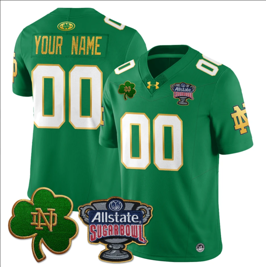 Custom Notre Dame Fighting Irish Jersey Name, Number Allstate Sugar Bowl Green by My Store