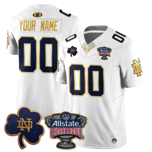 Custom Notre Dame Fighting Irish Jersey Name, Number Allstate Sugar Bowl White by My Store