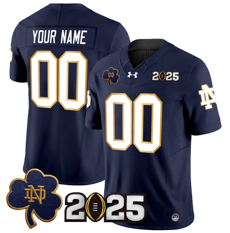 Custom Notre Dame Jersey 2025 CFP Final Patch Stitched Navy by NCAA Football Jersey