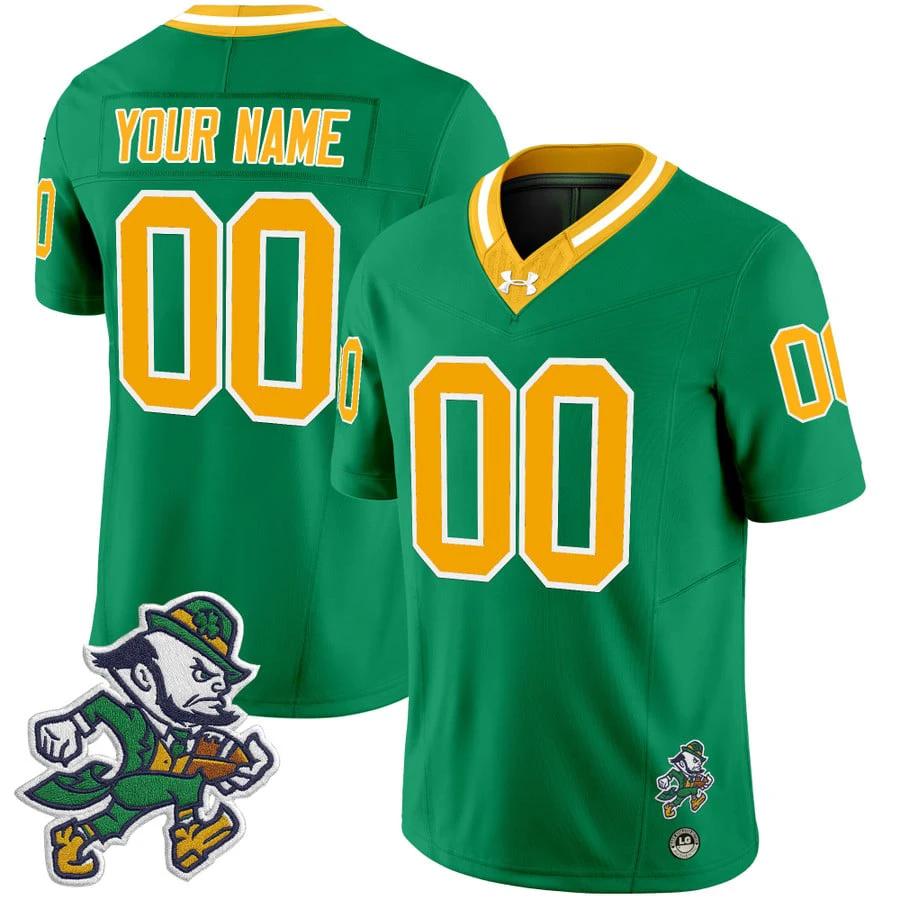 Custom Notre Dame Jersey Name, Number 2025 Gridiron Leprechaun Throwback by NCAA Football Jersey