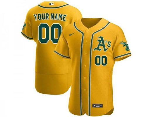 Custom Oakland Athletics Flex Base Jersey Yellow by My Store