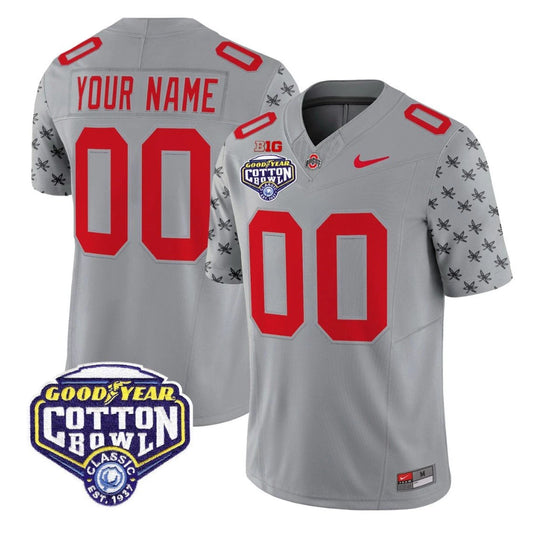 Custom Ohio State Jersey Name, Number 2025 Cotton Bowl Patch Stitched Gray by NCAA Football Jersey
