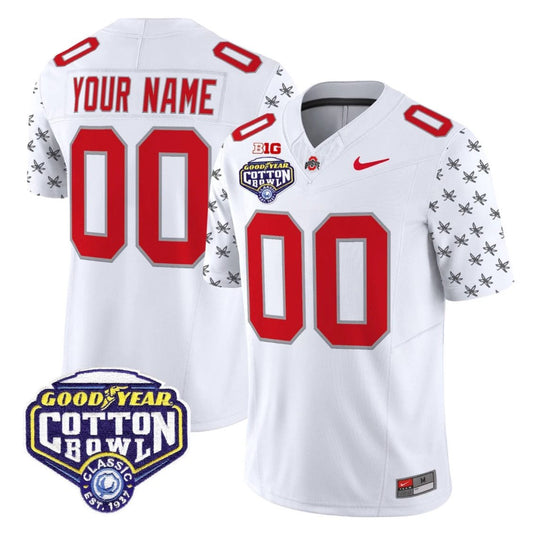 Custom Ohio State Jersey Name, Number 2025 Cotton Bowl Patch Stitched White Limited by NCAA Football Jersey