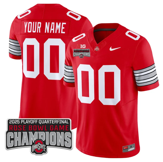 Custom Ohio State Jersey 'Heritage Stripe' 2025 Rose Bowl Champions Red by NCAA Football Jersey