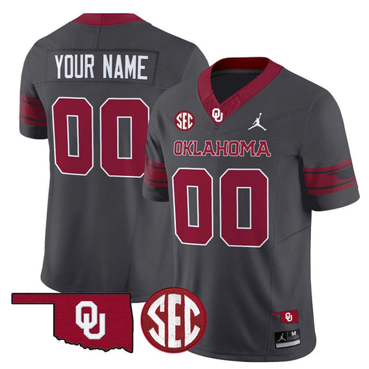 Custom Oklahoma Sooners Jersey Name, Number 2025 Limited Stitched Anthracite by My Store NCAA Football Jerseys