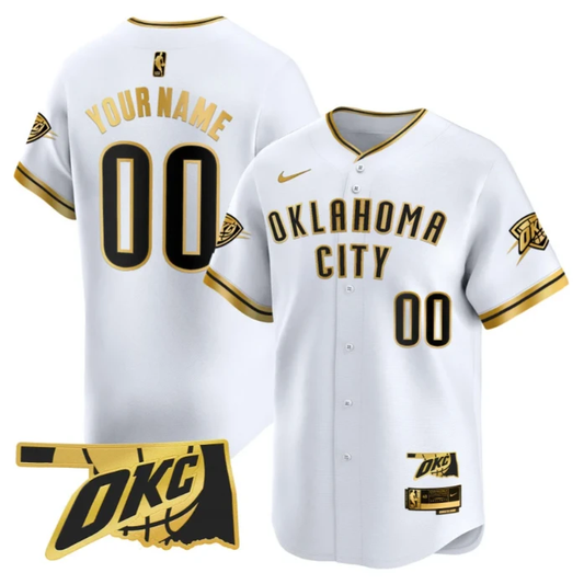 Custom Oklahoma City Thunder Jersey Vapor Baseball Stitched White Gold by My Store