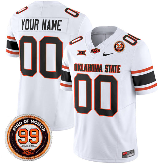 Custom Oklahoma State Cowboys Jersey 2025 Leslie O'neal Patch Stitched White by NCAA Football Jersey