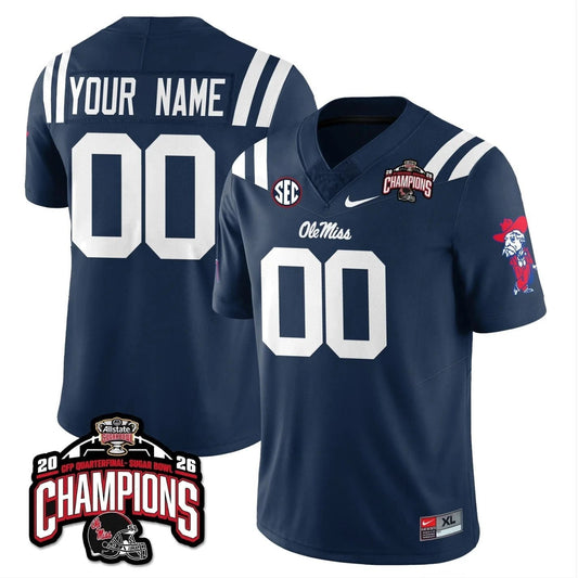 Custom Ole Miss Jersey Allstate Sugar Bowl Champions Patch Stitched Navy by NCAA Football Jersey