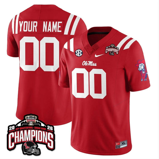 Custom Ole Miss Jersey Allstate Sugar Bowl Champions Patch Stitched Red by NCAA Football Jersey