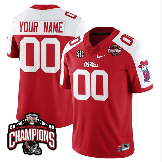 Custom Ole Miss Jersey Allstate Sugar Bowl Champions Patch Stitched Red Alternate by NCAA Football Jersey