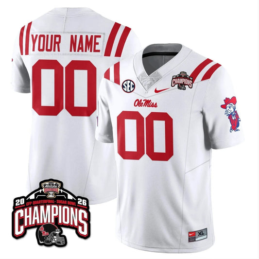 Custom Ole Miss Jersey Allstate Sugar Bowl Champions Patch Stitched White by NCAA Football Jersey