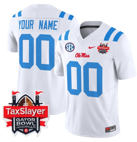 Custom Ole Miss Rebels Jersey 2024 Gator Bowl Patch Football V2 2024 White by My Store