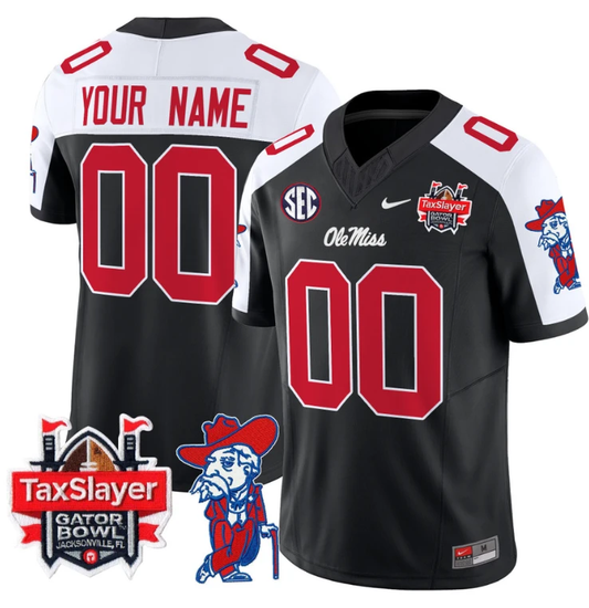 Custom Ole Miss Rebels Jersey 2024 Gator Bowl Patch Football V2 Black Alternate by My Store
