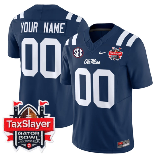 Custom Ole Miss Rebels Jersey 2024 Gator Bowl Patch Football V2 Navy by My Store
