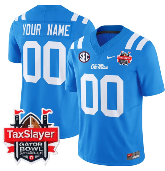 Custom Ole Miss Rebels Jersey 2024 Gator Bowl Patch Football V2 Powder Blue by My Store