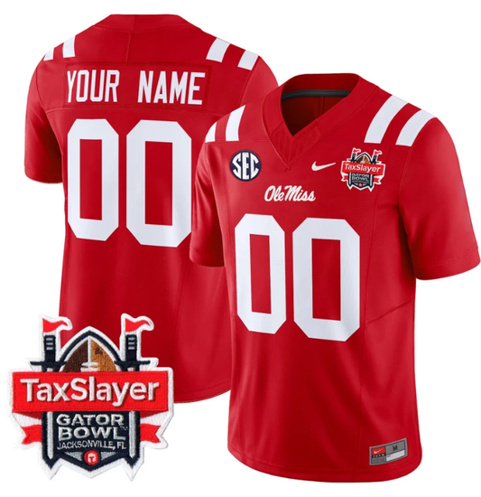 Custom Ole Miss Rebels Jersey 2024 Gator Bowl Patch Football V2 Red by My Store