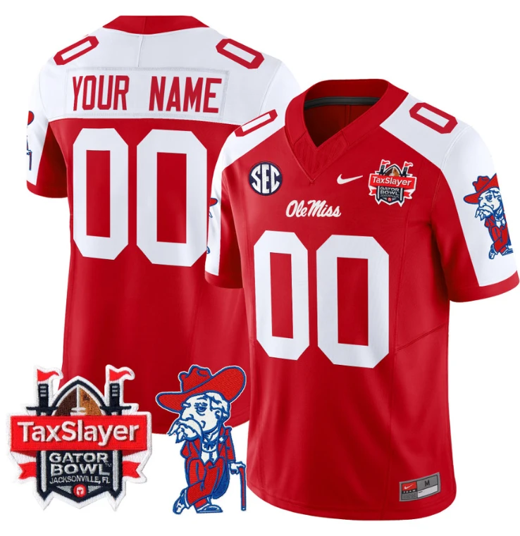 Custom Ole Miss Rebels Jersey 2024 Gator Bowl Patch Football V2 Red Alternate by My Store