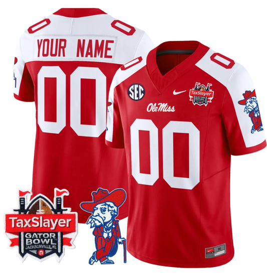 Custom Ole Miss Rebels Jersey 2024 Gator Bowl Patch Football V2 Red Alternate by My Store