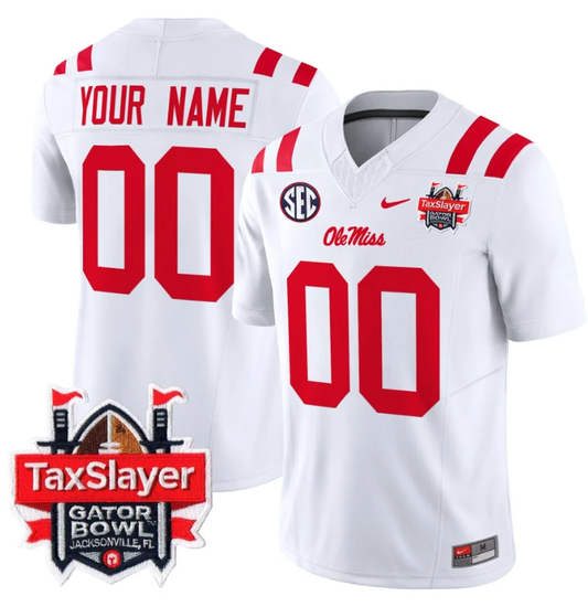 Custom Ole Miss Rebels Jersey 2024 Gator Bowl Patch Football V2 White by My Store