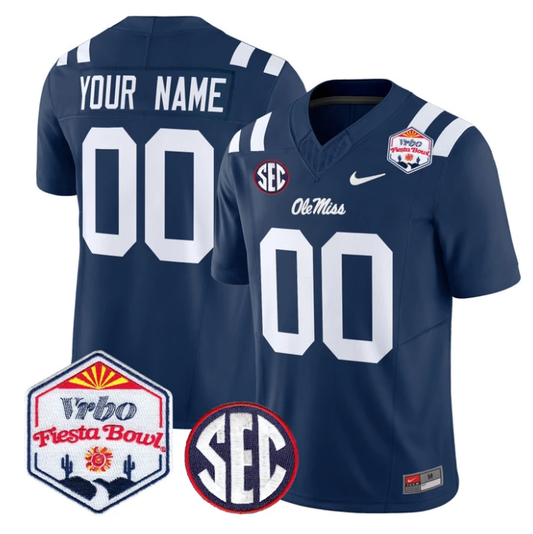 Custom Ole Miss Rebels Jersey 2026 Fiesta Bow Patch Vapor Stitched Navy by NCAA Football Jersey