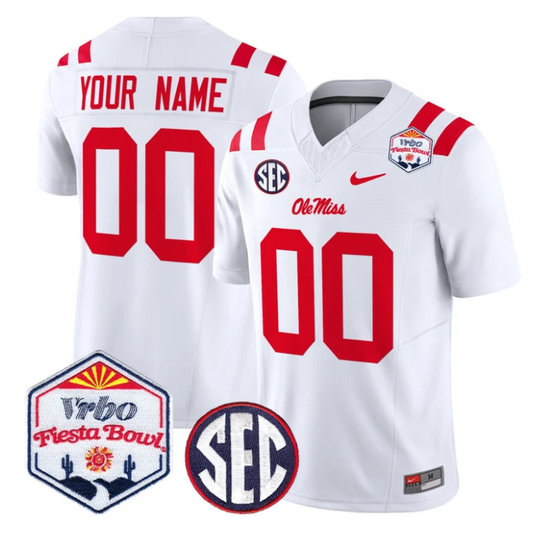 Custom Ole Miss Rebels Jersey 2026 Fiesta Bow Patch Vapor Stitched White by NCAA Football Jersey