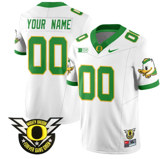 Custom Oregon Duck Jersey Name, Number Forever Gang Green Football White by My Store
