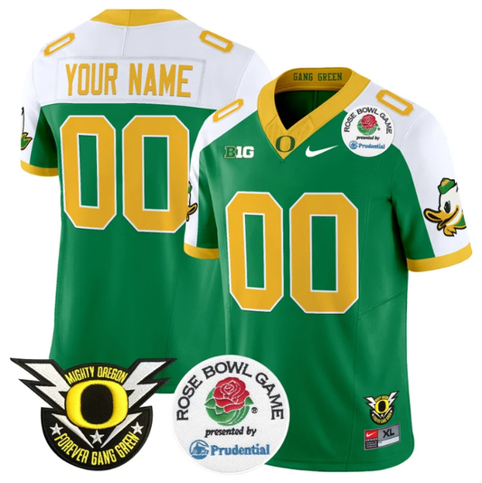 Custom Oregon Ducks Jersey 2025 Rose Bowl Vapor Football Green Alternate by NCAA Football Jersey