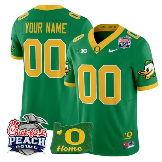 Custom Oregon Ducks Jersey 2026 Peach Bowl Oregon State Patch Stitched Green by My Store NCAA Football Jerseys