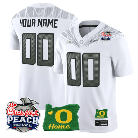 Custom Oregon Ducks Jersey 2026 Peach Bowl Oregon State Patch Stitched White by My Store NCAA Football Jerseys