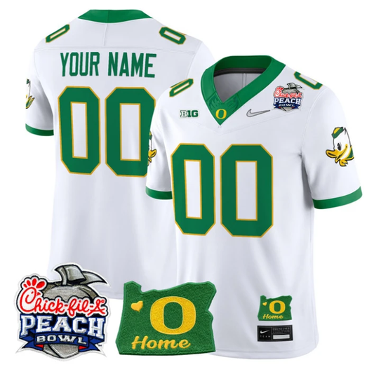 Custom Oregon Ducks Jersey 2026 Peach Bowl Oregon State Patch Stitched White Alternate by My Store NCAA Football Jerseys