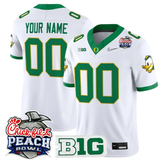 Custom Oregon Ducks Jersey 2026 Peach Bowl Patch Limited Stitched White Alternate by NCAA Football Jersey