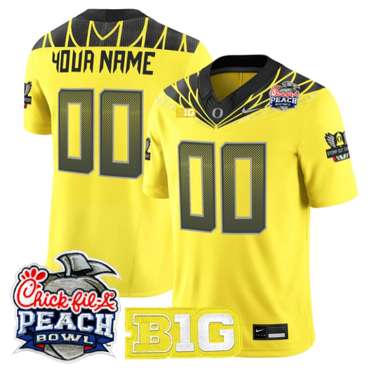 Custom Oregon Ducks Jersey 2026 Peach Bowl Patch Limited Stitched Yellow by NCAA Football Jersey