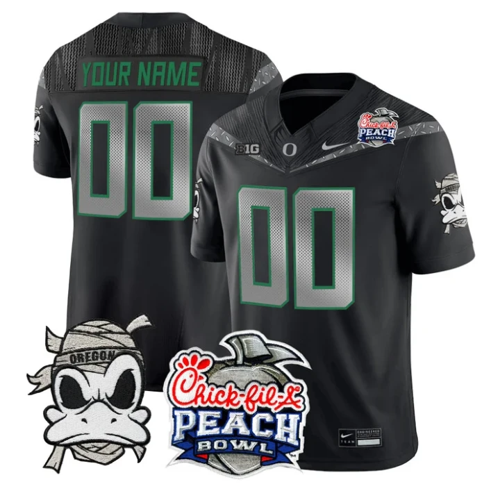 Custom Oregon Ducks Jersey Mummy Duck 2026 Peach Bowl Patch Stitched Black by My Store NCAA Football Jerseys