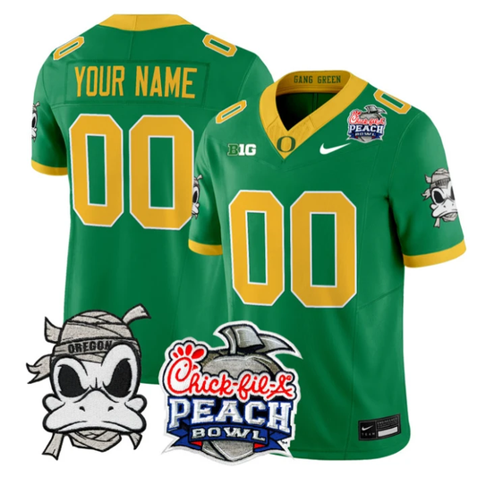 Custom Oregon Ducks Jersey Mummy Duck 2026 Peach Bowl Patch Stitched Green by My Store NCAA Football Jerseys