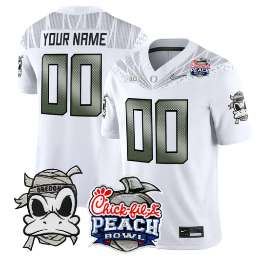Custom Oregon Ducks Jersey Mummy Duck 2026 Peach Bowl Patch Stitched White by My Store NCAA Football Jerseys