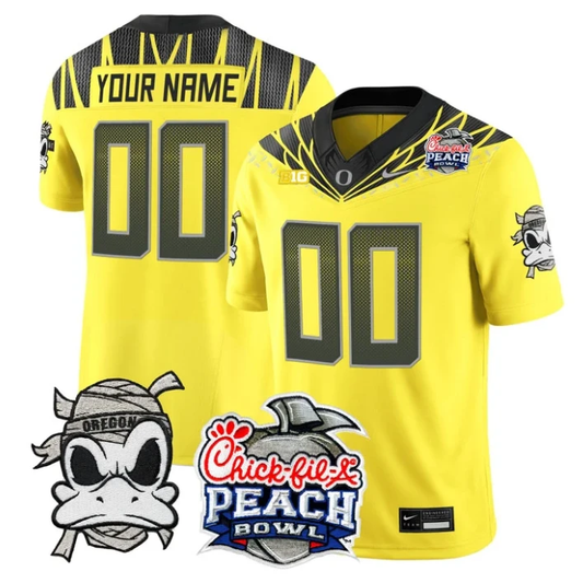 Custom Oregon Ducks Jersey Mummy Duck 2026 Peach Bowl Patch Stitched Yellow by My Store NCAA Football Jerseys