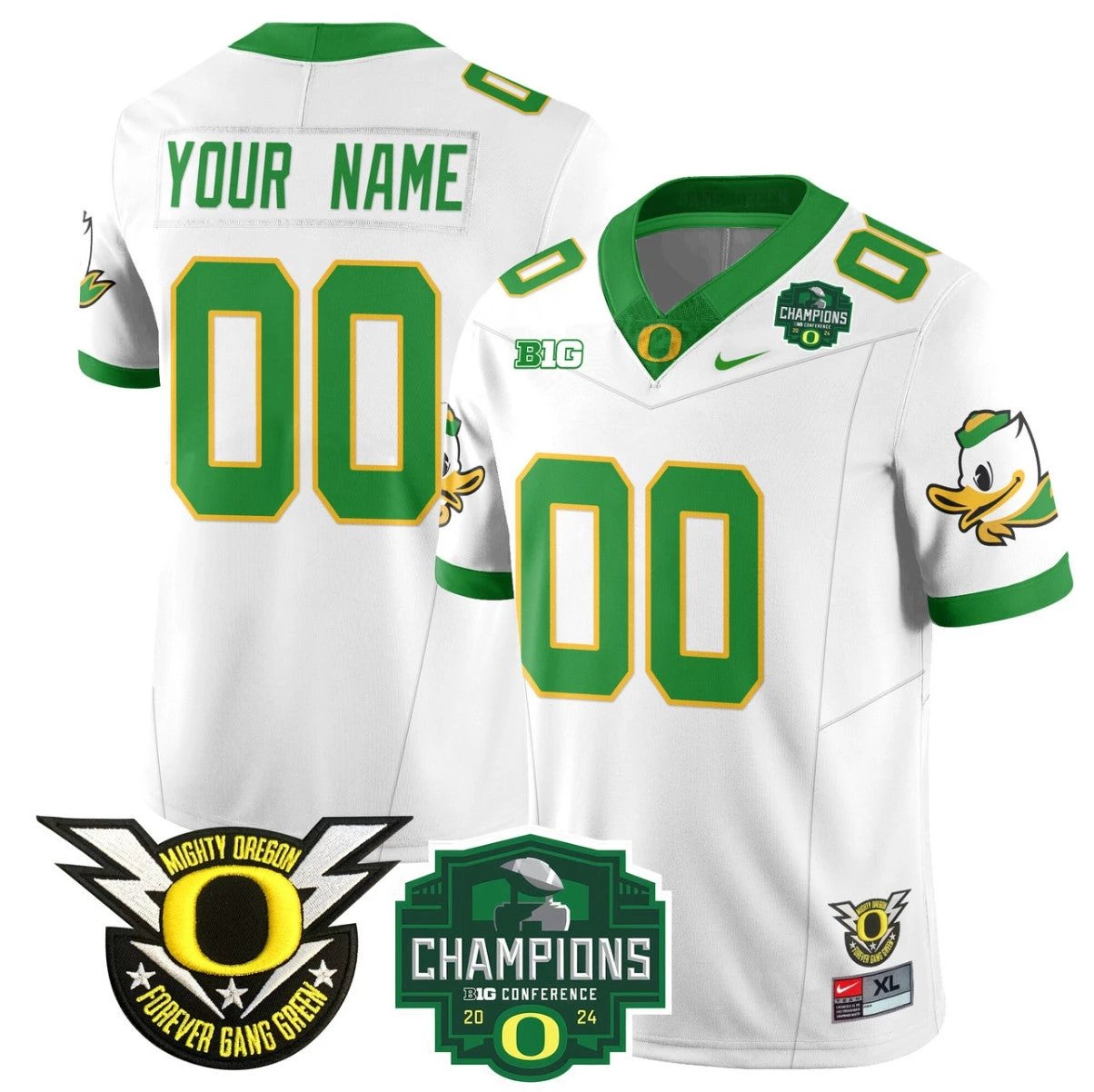 Custom Oregon Ducks Jersey Name, Number 2024 Big Ten Champions Stitched White by My Store