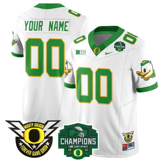 Custom Oregon Ducks Jersey Name, Number 2024 Big Ten Champions Stitched White by My Store