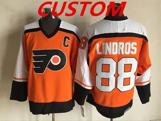 Custom Philadelphia Flyers Orange CCM Throwback NHL ice hockey jerseys by Hockey David