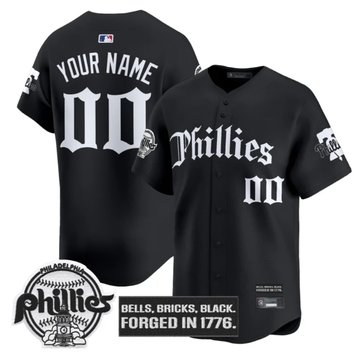Custom Philadelphia Phillies Jersey Gothic Liberty Edition Stitched Black by My Store